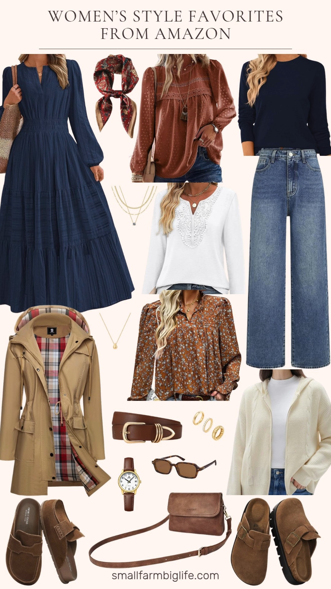 Effortless, timeless style 💙 These women’s fashion favorites from Amazon have everything you need for an elevated everyday look. From classic jeans and a chic blue dress to cozy sweaters, polished blouses, and gold jewelry accents. Don’t forget the brown clogs for that perfect fall finish! 

 #LTKOver40 #LTKFindsUnder50 #LTKStyleTip