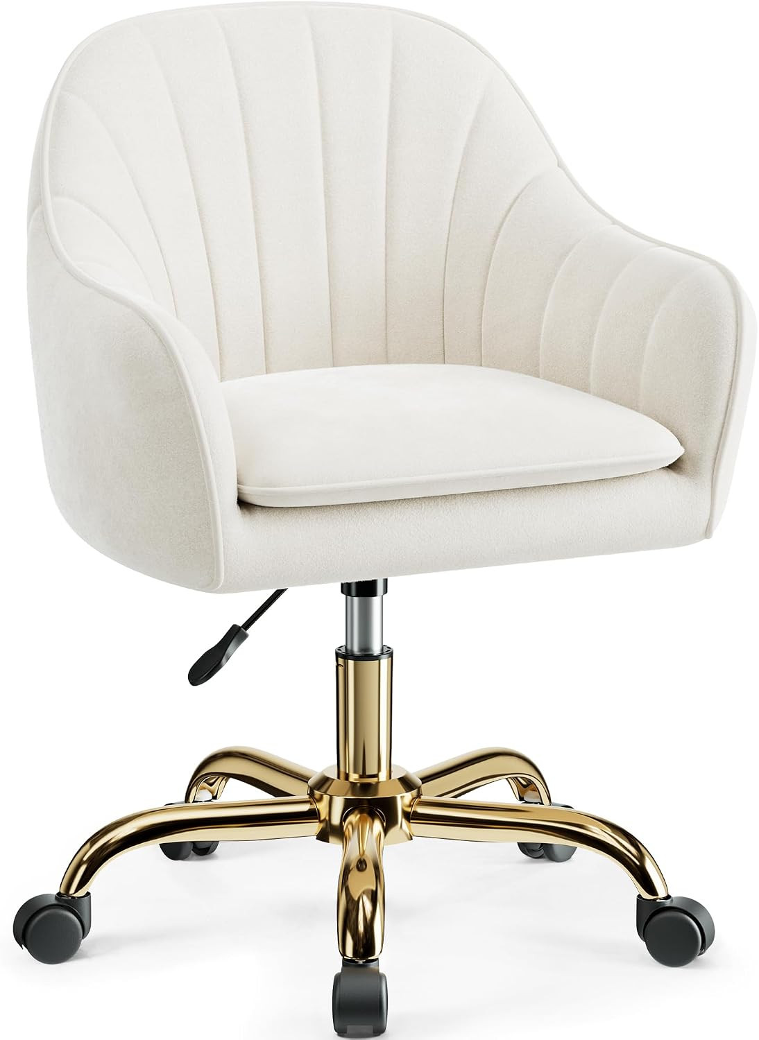 Vanity Chair with Wheels, Comfy Home Office Desk Chairs Adjustable Modern Velvet Makeup Vanity Chairs for Bedroom Living Room-Beige | Amazon (US)
