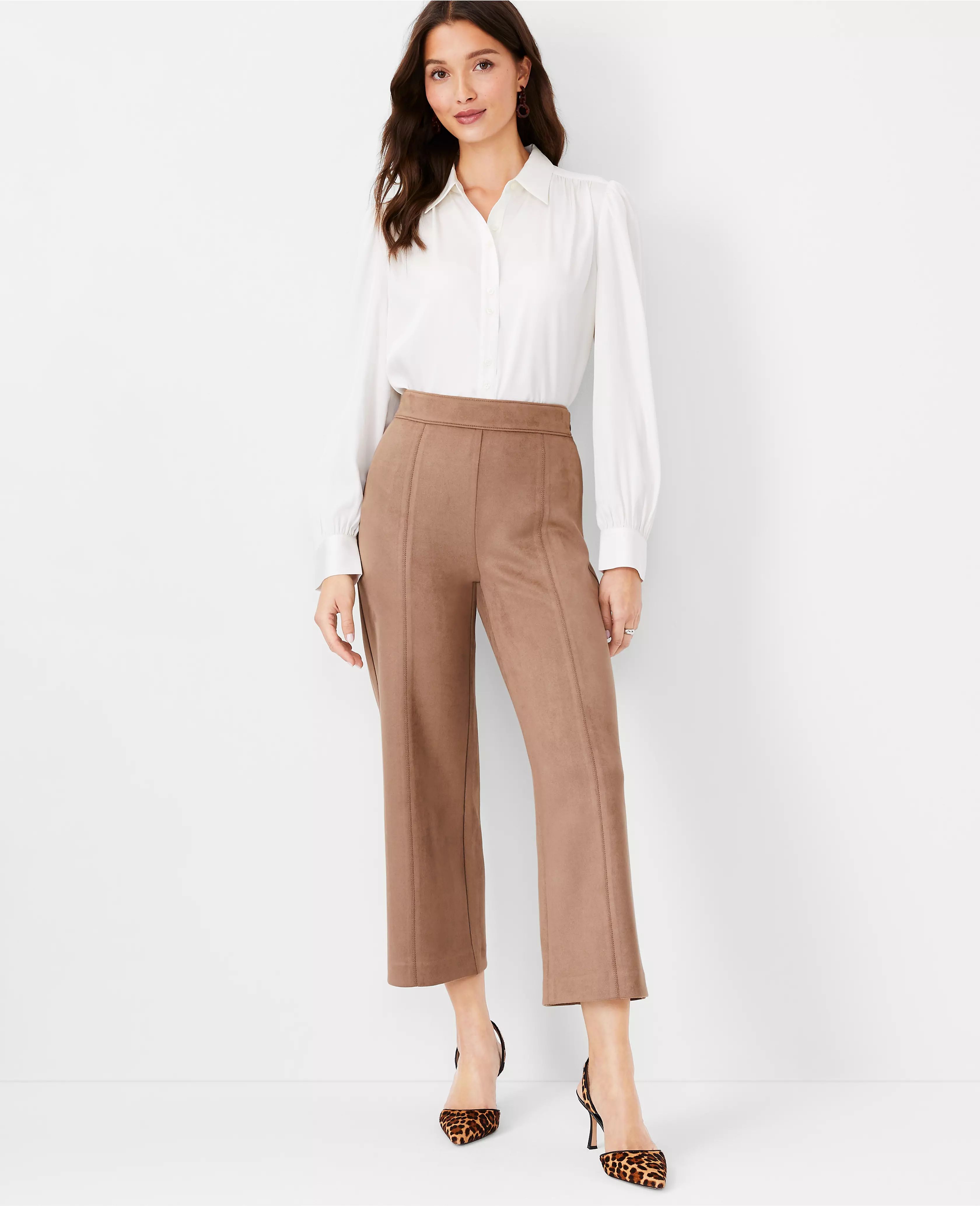 The Petite Faux Suede Wide Leg Crop Pant | Ann Taylor (US)