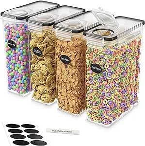 DWËLLZA KITCHEN Cereal Containers Storage - 4 Pack Cereal Dispenser Airtight Food Storage Contai... | Amazon (US)