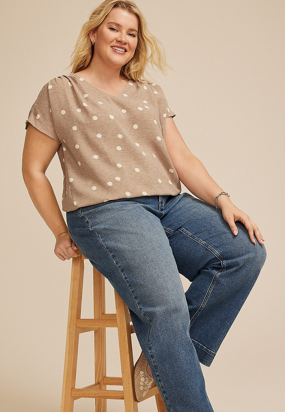 Plus Size Polka Dot Dolman Short Sleeve Top | Maurices