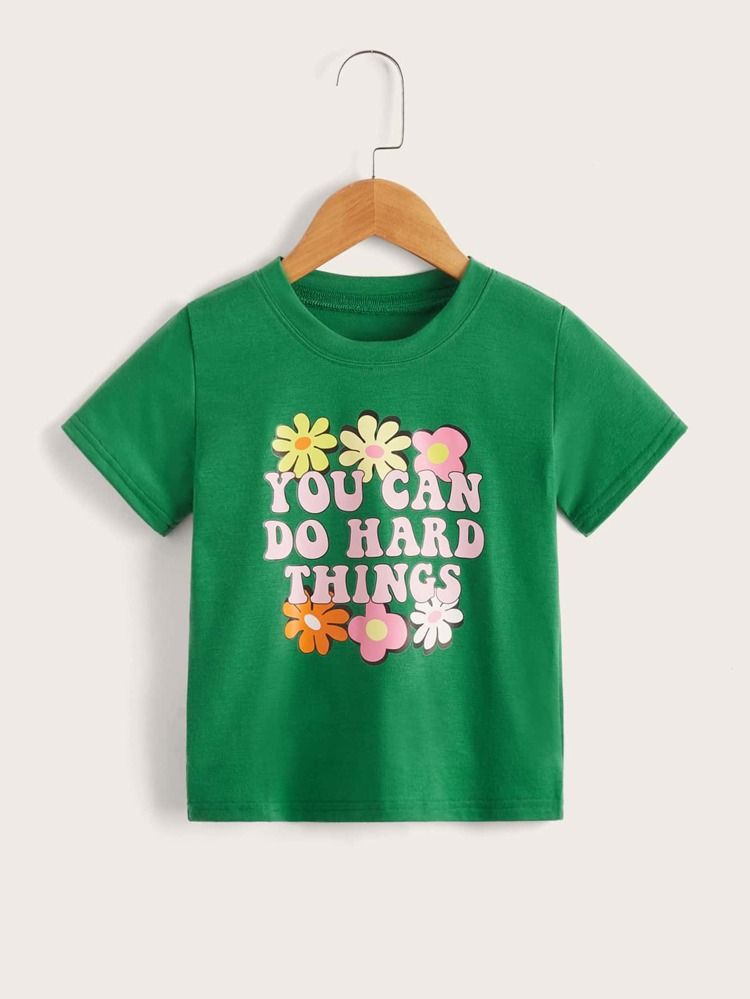 Toddler Girls Floral & Slogan Graphic Tee | SHEIN