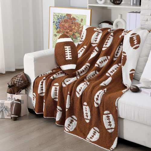 Hillsuren Football Throw Blanket and Pillow Set Include 50 x 60 Inch Soft Sports Throw Blanket and Football Shaped Pillow Cushion for Boys Teens Gift, Bedroom Home Couch Sofa Decor | Amazon (US)
