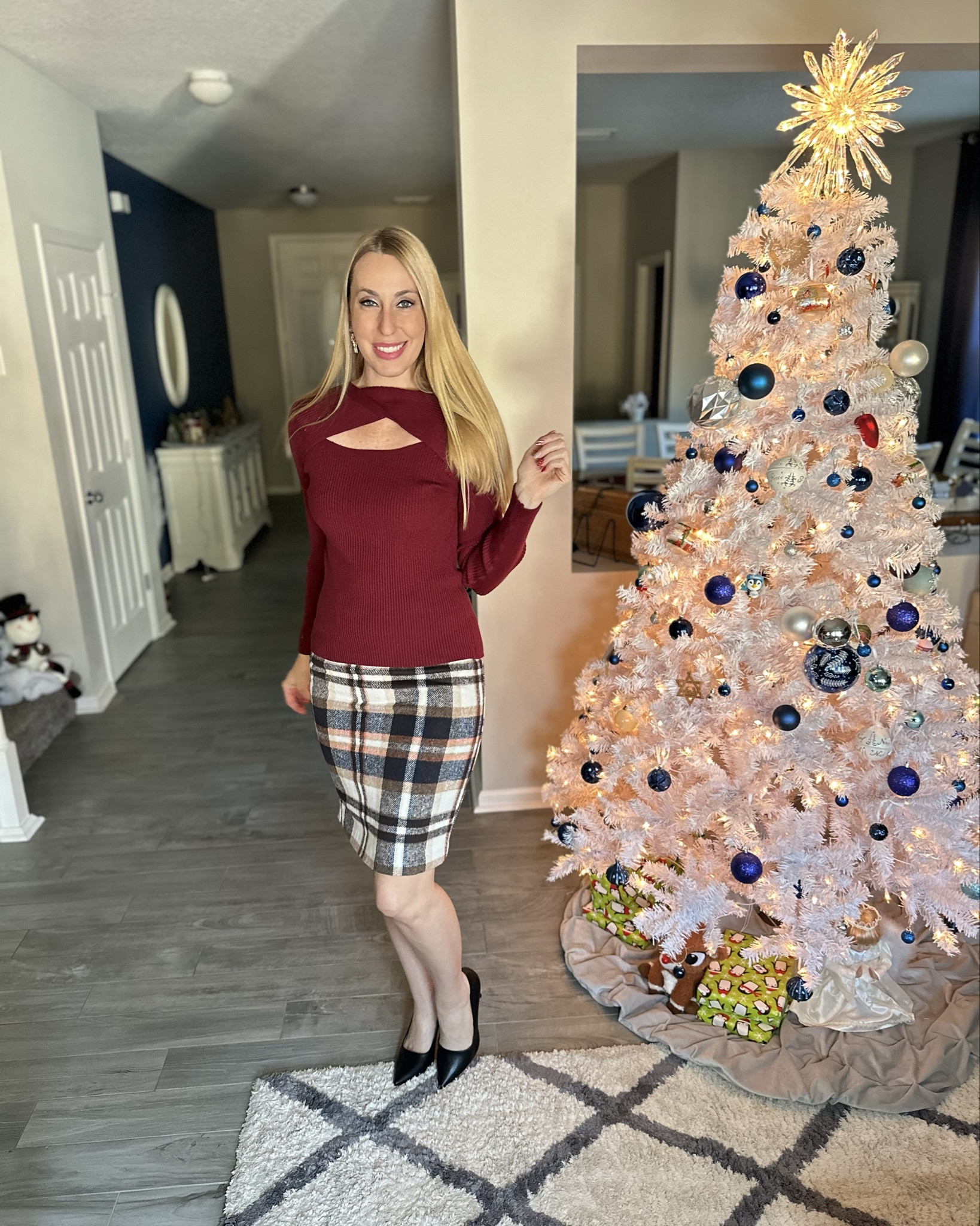 Winter office outfit 
❤️ both top and skirt are nice and warm 
❤️ top is stretchy, and fits true to size, wearing small
❤️ skirt is a tight fit, recommend sizing up, wearing size 6

#LTKWorkwear #LTKFindsUnder50 #LTKHoliday