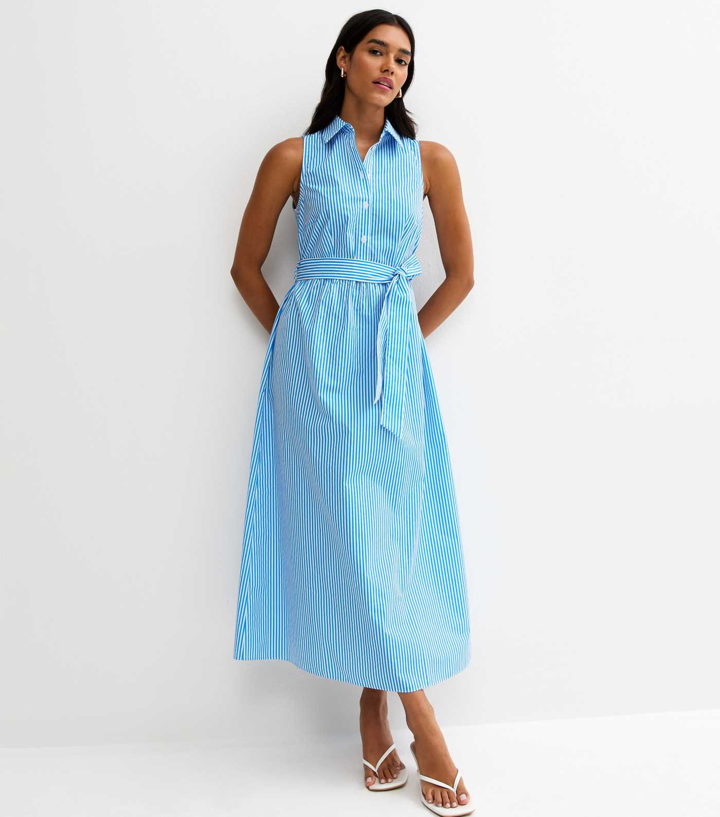 Blur Striped Sleeveless Midi Shirt Dress | New Look | New Look (UK)