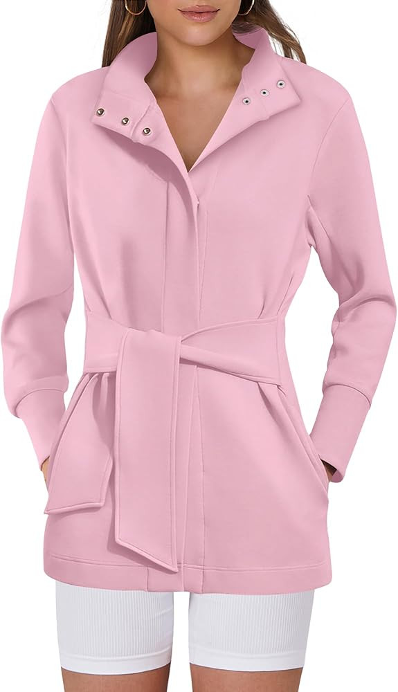 ANRABESS Womens Jacket Belted Casual Long Sleeve Wrap Trench Coat 2025 Spring Trendy Button Up Dr... | Amazon (US)