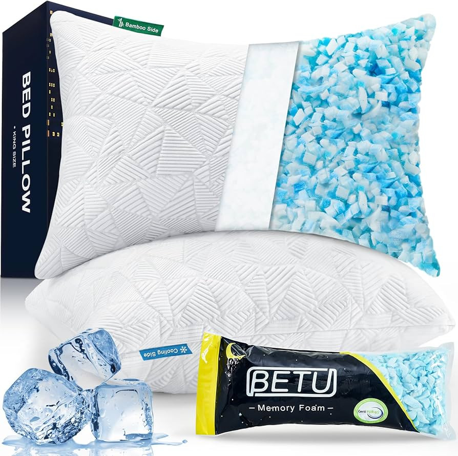 BETU Cooling Pillows Queen Size Set of 2, Shredded Memory Foam Pillows Cool for Hot Sleepers, Adj... | Amazon (US)