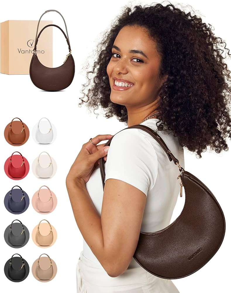 Vantamo Purse For Women, Small Trendy Crescent Moon Shoulder Hand Bag, Faux Leather, Anti Theft R... | Amazon (US)