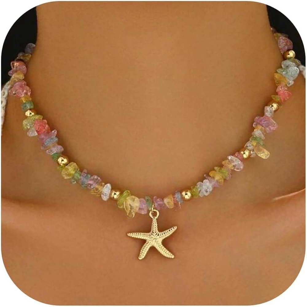 Frodete Starfish Necklace for Women Colorful Beaded Necklace Beach Jewelry Summer Charm Choker fo... | Amazon (US)