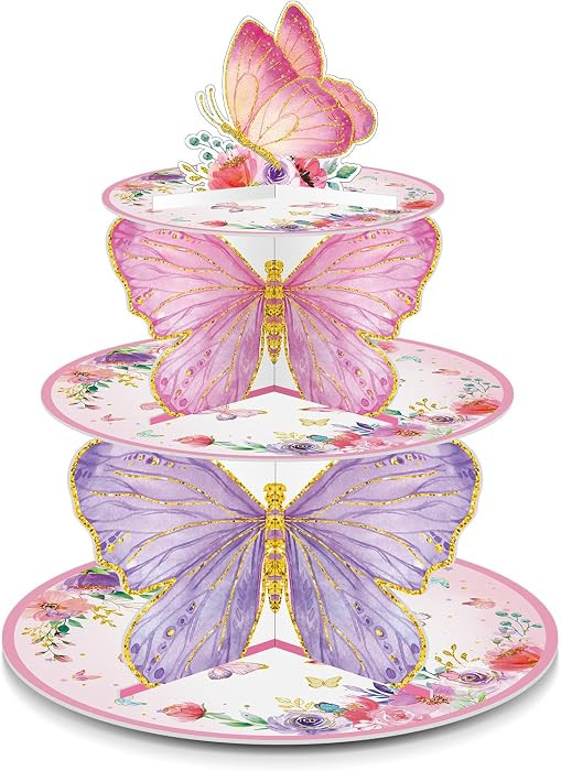 Zopeal 1 Pcs 3 Tier Butterfly Cupcake Stand Butterfly Birthday Decorations Spring Cupcake Stand H... | Amazon (US)