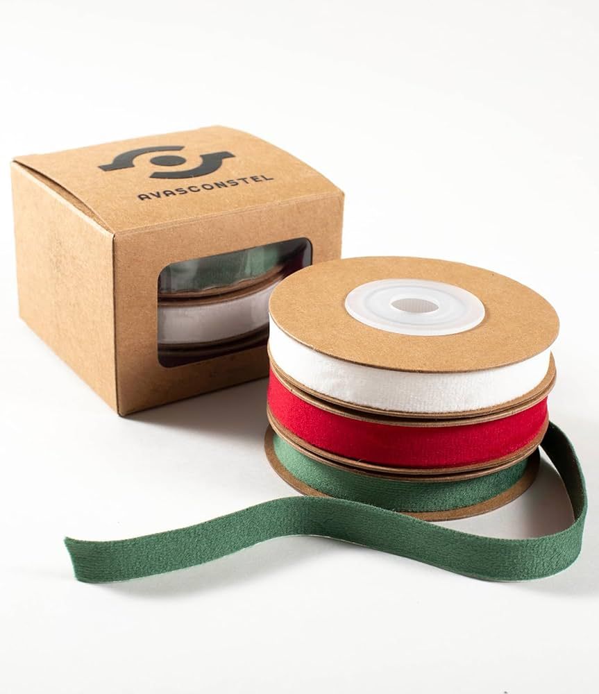 AVASCONSTEL Christmas Velvet Ribbon Set 15Yd 3/8" Ribbon for Gift Wrapping Christmas Tree Decorat... | Amazon (US)