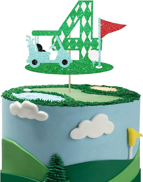 Golf 4th Birthday Cake Topper, Blue Glitter Golf Four Cake Topper, 4 Years Old Cake Decor for Boy... | Amazon (US)