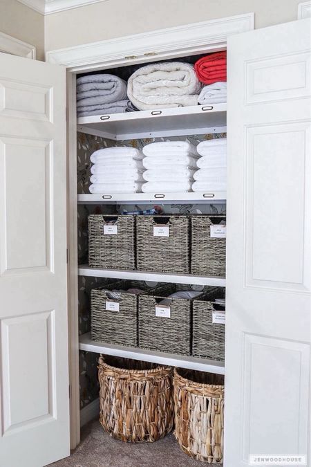 Our linen closet makeover! Peep the fun wallpaper in the back! Towels, blankets, baskets and labels are all linked. 

Linen closet, DIY closet, closet remodel, closet makeover, closet organization, closet inspo 

#LTKhome