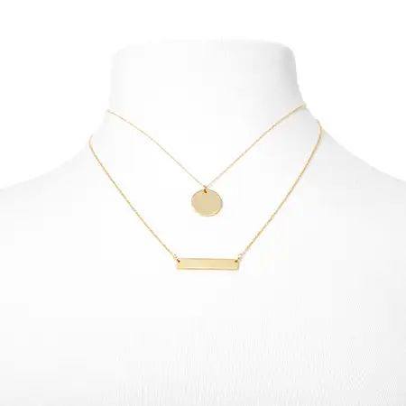 Gold Bar and Round Tag Layered Necklace Set | Eve's Addiction Jewelry