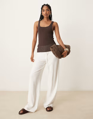 Mango co-ord knitted round neck vest and tie front cardigan in chocolate brown | ASOS (Global)