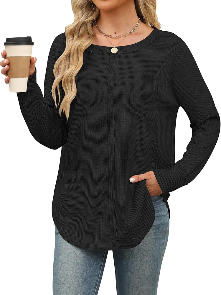ANRABESS Womens Long Sleeve Shirts Oversized Waffle Knit Casual Loose Crewneck Pullover Sweater 2... | Amazon (US)