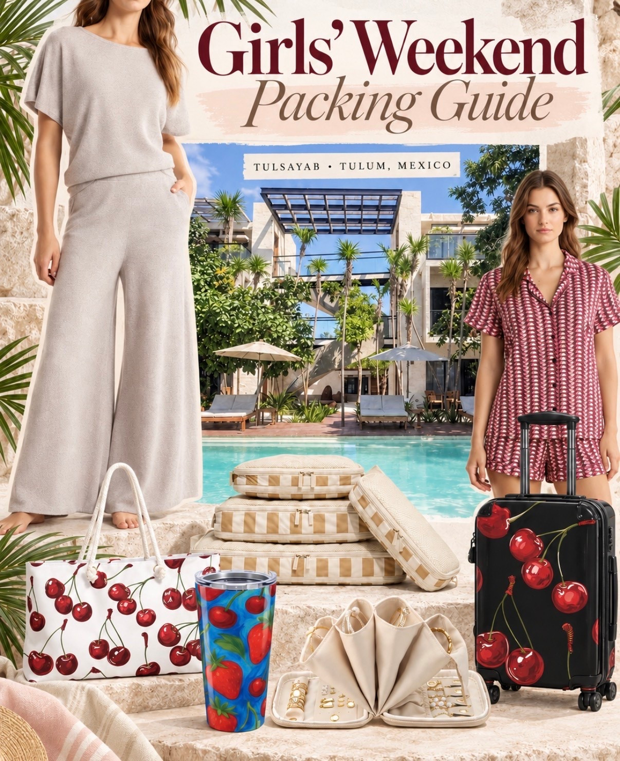 Girls’ weekend loading… 🌴🍒☀️

From the perfect travel set and matching pajamas to packing cubes, a jewelry organizer and the cutest cherry luggage—these are the essentials coming with us to Tulsayab in Tulum, Mexico. Who’s ready for poolside mornings, dinner plans and unforgettable memories with the girls?

Shop the complete Girls’ Weekend Packing Guide through my LTK!

#GirlsWeekend #TulumMexico #GirlsTripEssentials #VacationPacking #travelpacking

#LTKTravel #LTKstorytime #LTKselfcare