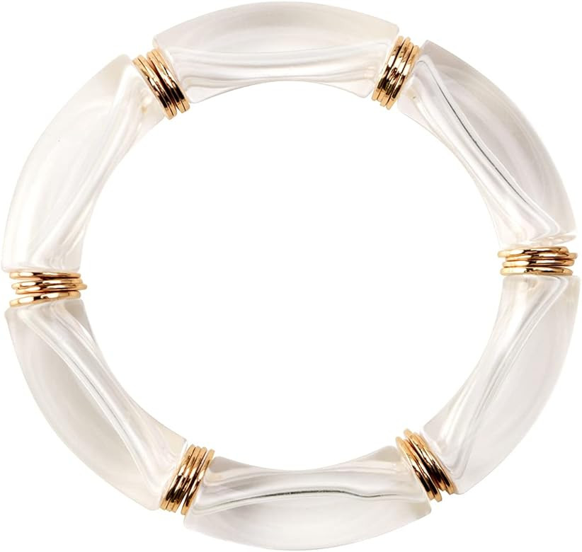 Amazon.com: Summer Bamboo Tube Bangles Bracelet Chunky Curved Stacking Clear Acrylic Colorful Bea... | Amazon (US)