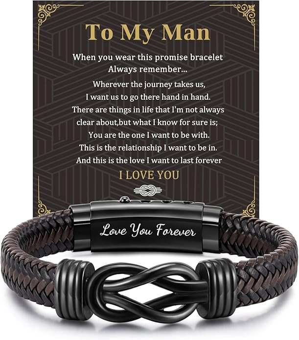 MEALGUET Men's Bracelets Gifts for Men - Brown Braided Leather Infinity Knot Bracelets Engraved L... | Amazon (US)