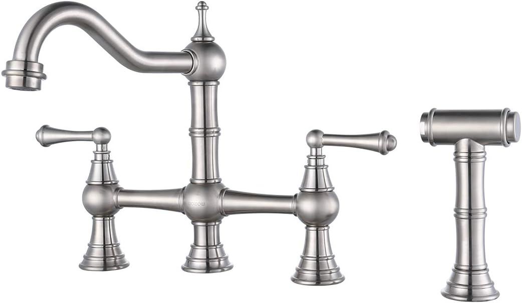 WOWOW 8 inch Centerset Bridge Kitchen Faucet with Brass Side Sprayer 2 Handles 4 Holes Antique Cl... | Amazon (US)