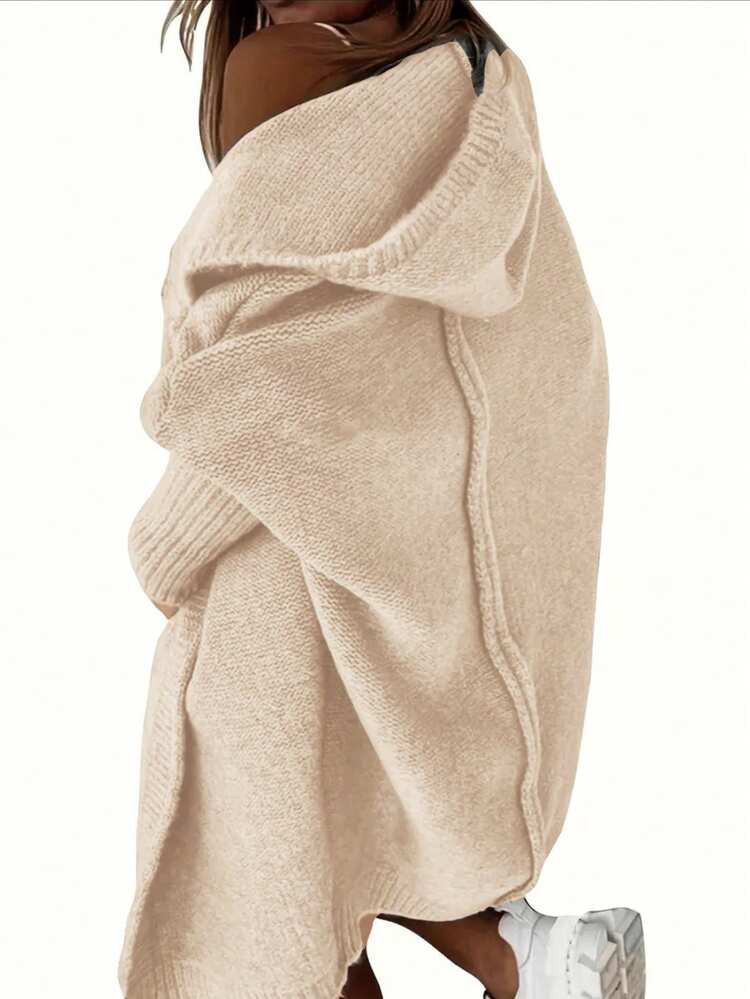 Solid Color Bat-Wing Sleeve Hooded Knit Cardigan, Spring Autumn | SHEIN