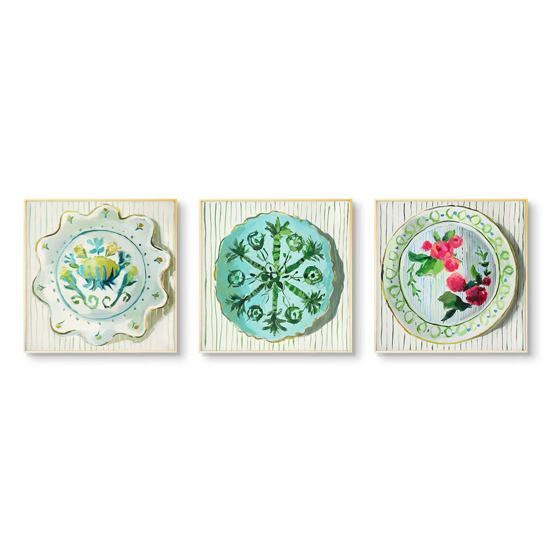 Decorative Veranda Plate Art Prints Trio by Jenny Westenhofer | Vintage-Inspired Wall Art | Urban Garden Prints