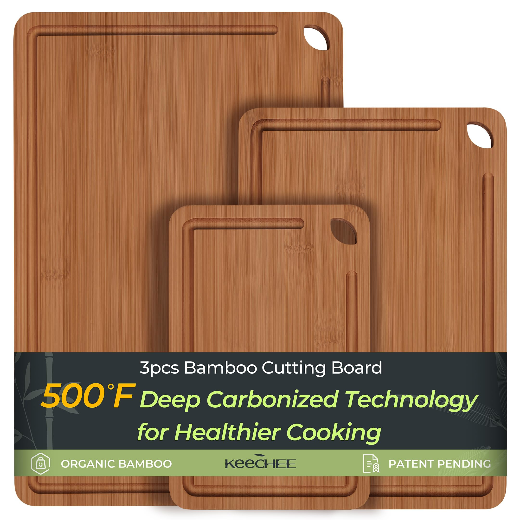 Bamboo Cutting Board, Durable Wood Cutting Boards for Kitchen with Deep Juice Grooves & Built-in ... | Amazon (US)
