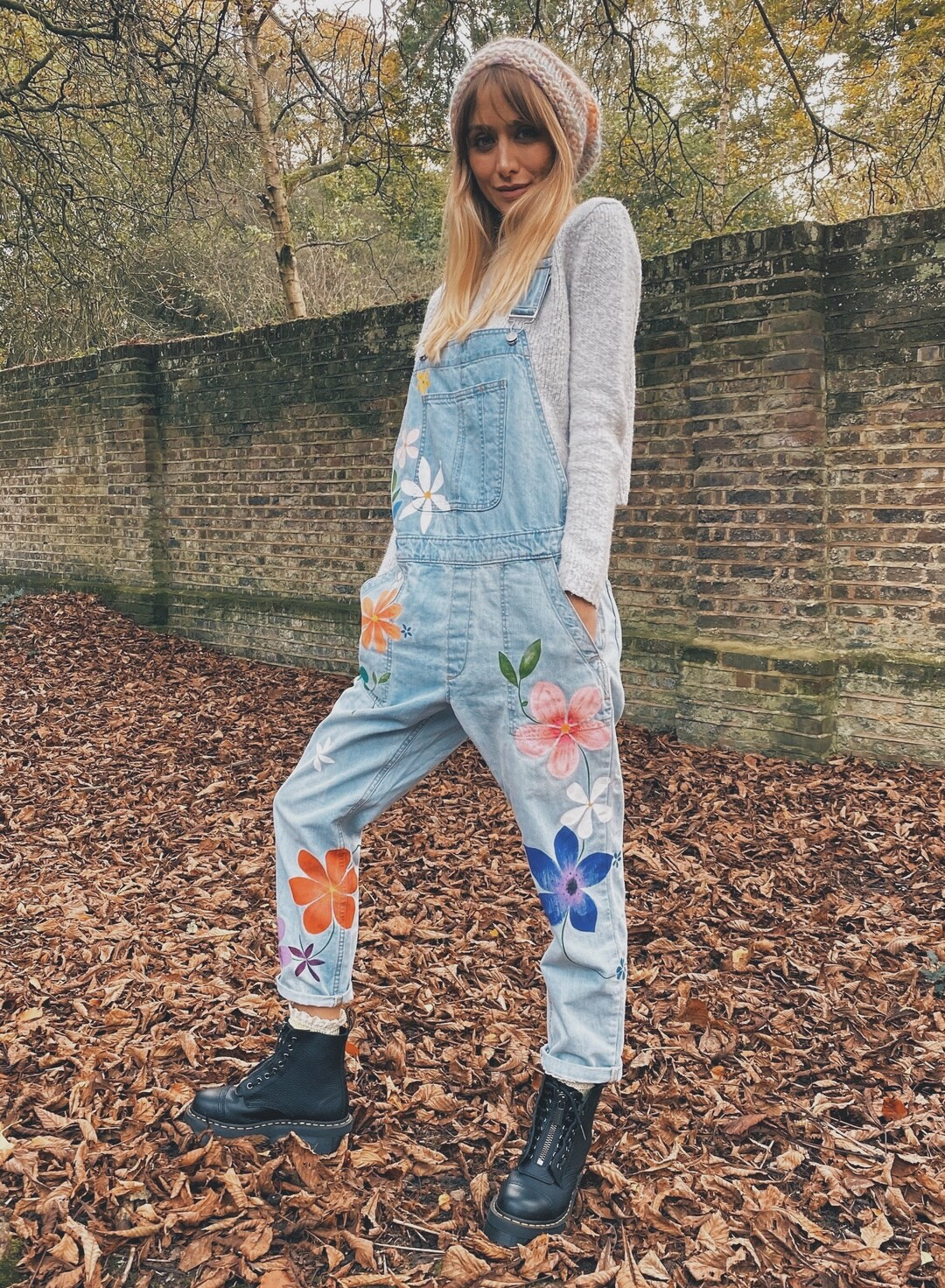 Hand Painted Floral Festival Denim Dungarees - Etsy | Etsy (US)