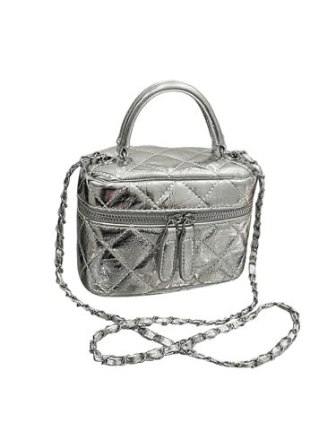 QWINEE Women's Silver Top Handle Crossbody Bag Small Crocodile Embossed Satchel Bag Mini Bucket Handbag Silver One Size | Amazon (US)