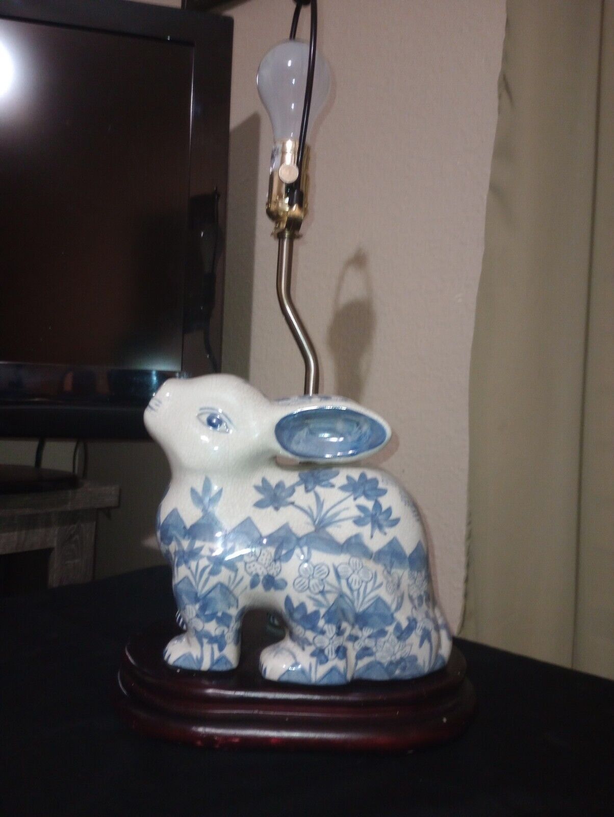 Vintage Blue And White Ceramic Glazed Crackle Bunny Lamp  | eBay | eBay US