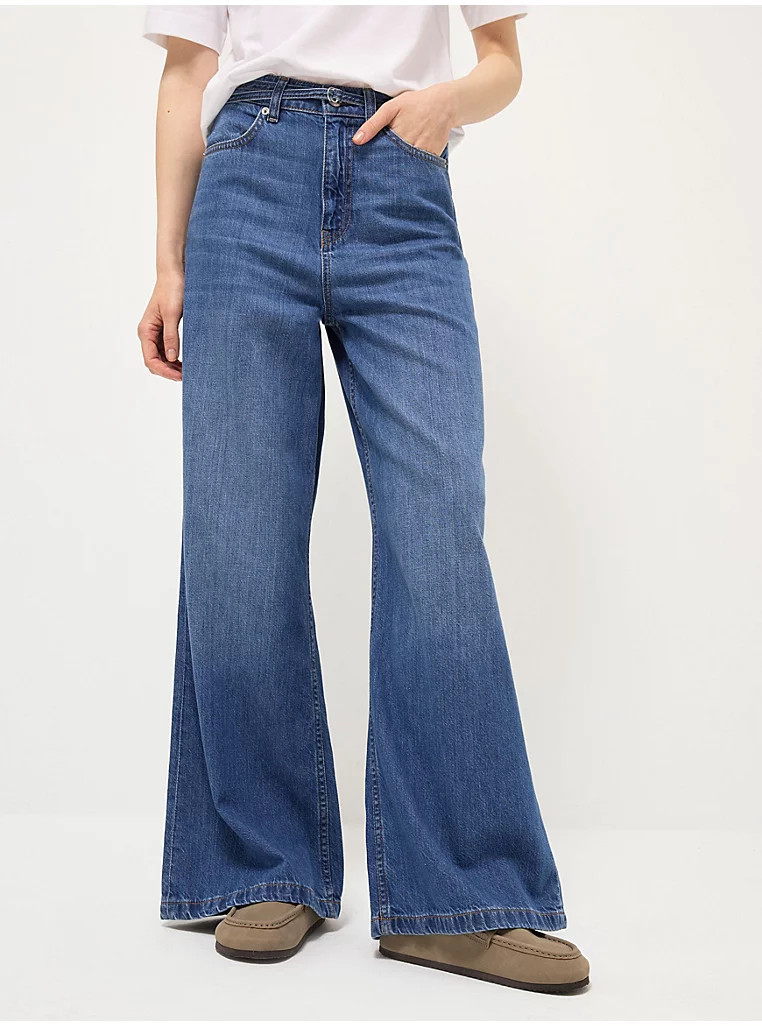 Mid Wash Denim Palazzo Wide Leg Jeans | George