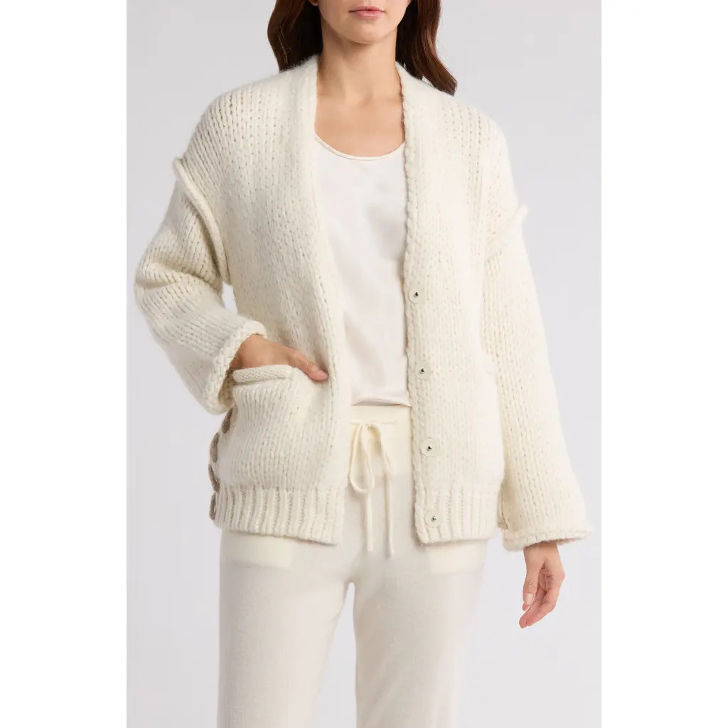 Lunya Lofty Wool Blend Whipstitch Cardigan in Waltzing Ivory at Nordstrom, Size Medium | Nordstrom
