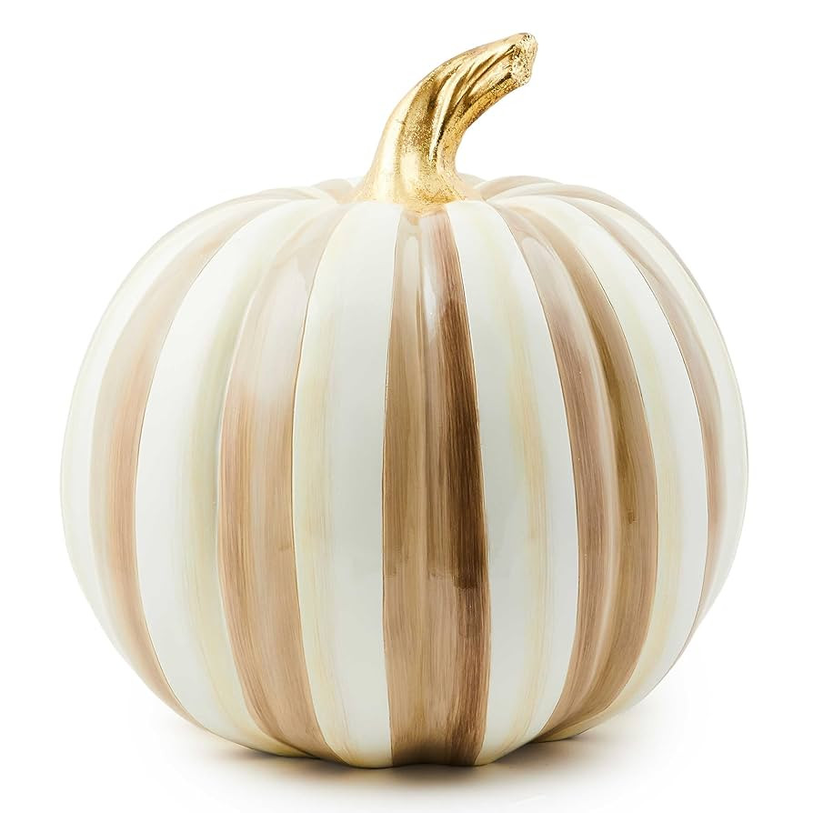 MACKENZIE-CHILDS Medium Pumpkin, Resin Halloween Home Decor, Brown-and-White Mocha Stripe | Amazon (US)