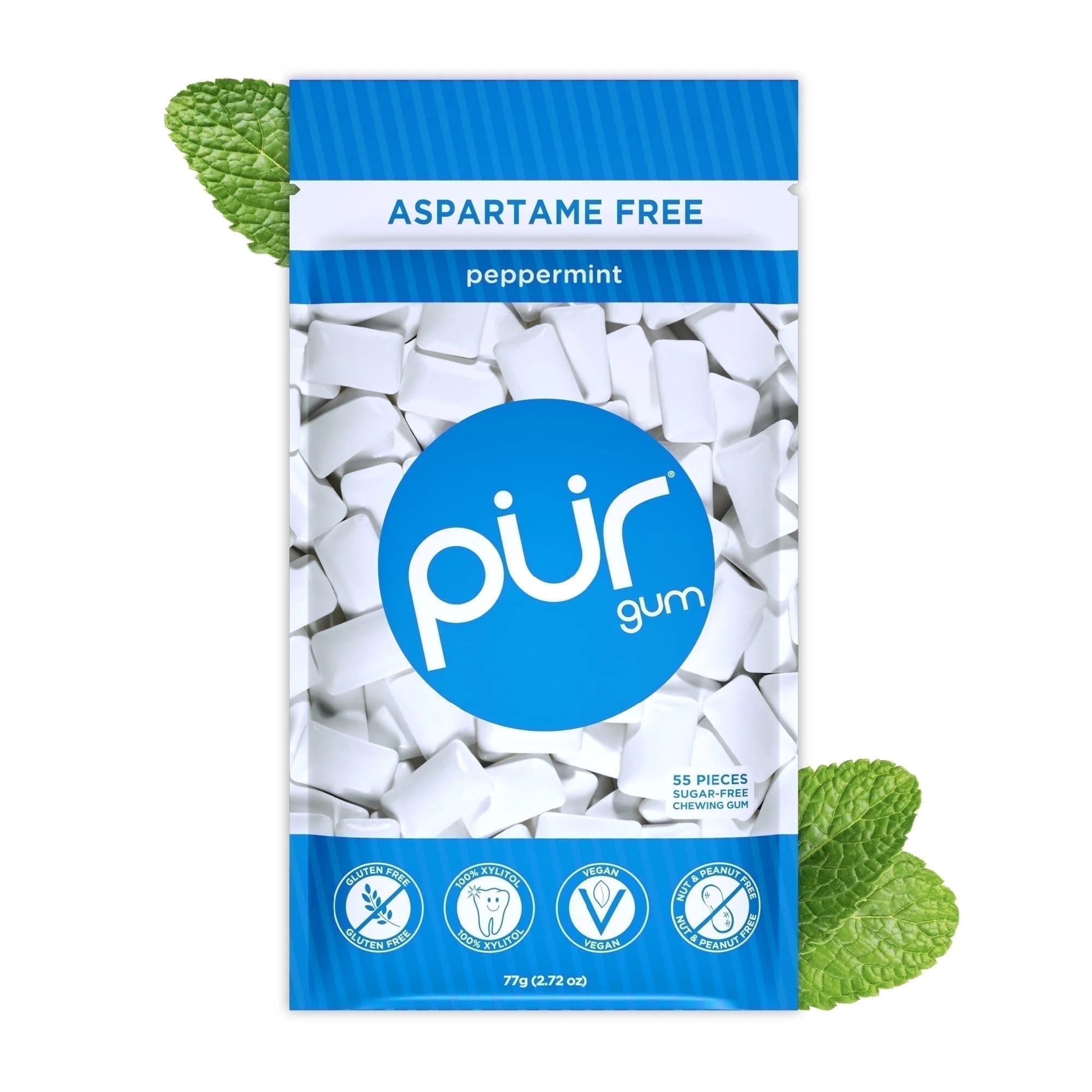 PUR Gum, Aspartame Free, Sugar Free & 100% Xylitol, Peppermint Chewing Gum, 55 Pieces, Pack of 1 | Walmart (US)