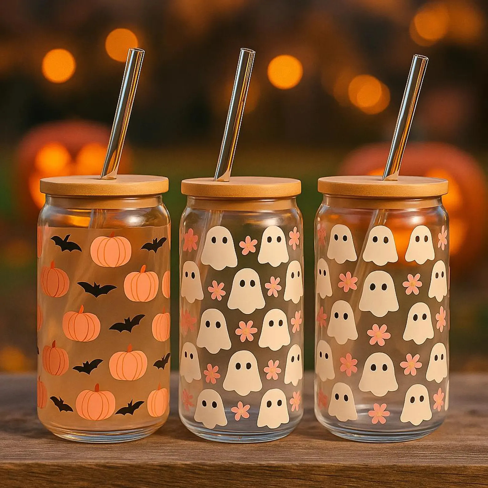Spooky Season Iced Coffee Glass Cup, Halloween Ghost Mug With Lid and Straw, Pumpkin Tumbler, Cut... | Etsy (US)