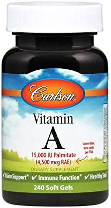Carlson CAR01102- Vitamin A, 15000 IU Palmitate (4500 mcg RAE), Vision Health & Healthy Skin, Imm... | Amazon (US)