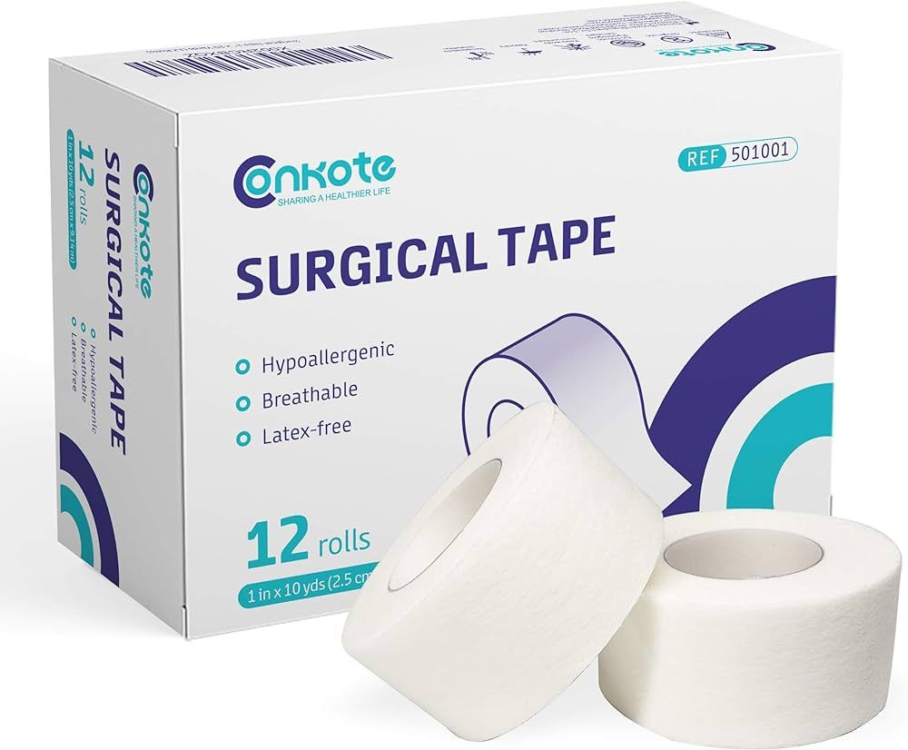 Conkote Soft Paper Surgical Tape 1" x 10 Yards, Gentle Adhesion and Hypoallergenic, 12 Rolls | Amazon (US)