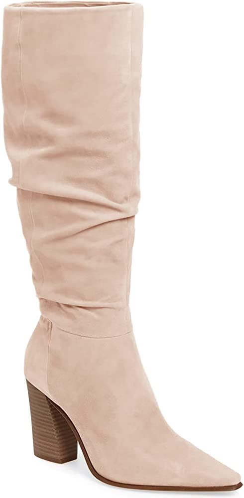 Amazon.com | PiePieBuy Womens Faux Suede Knee High Boots Wide Calf Pointed Toe High Chunky Heel S... | Amazon (US)