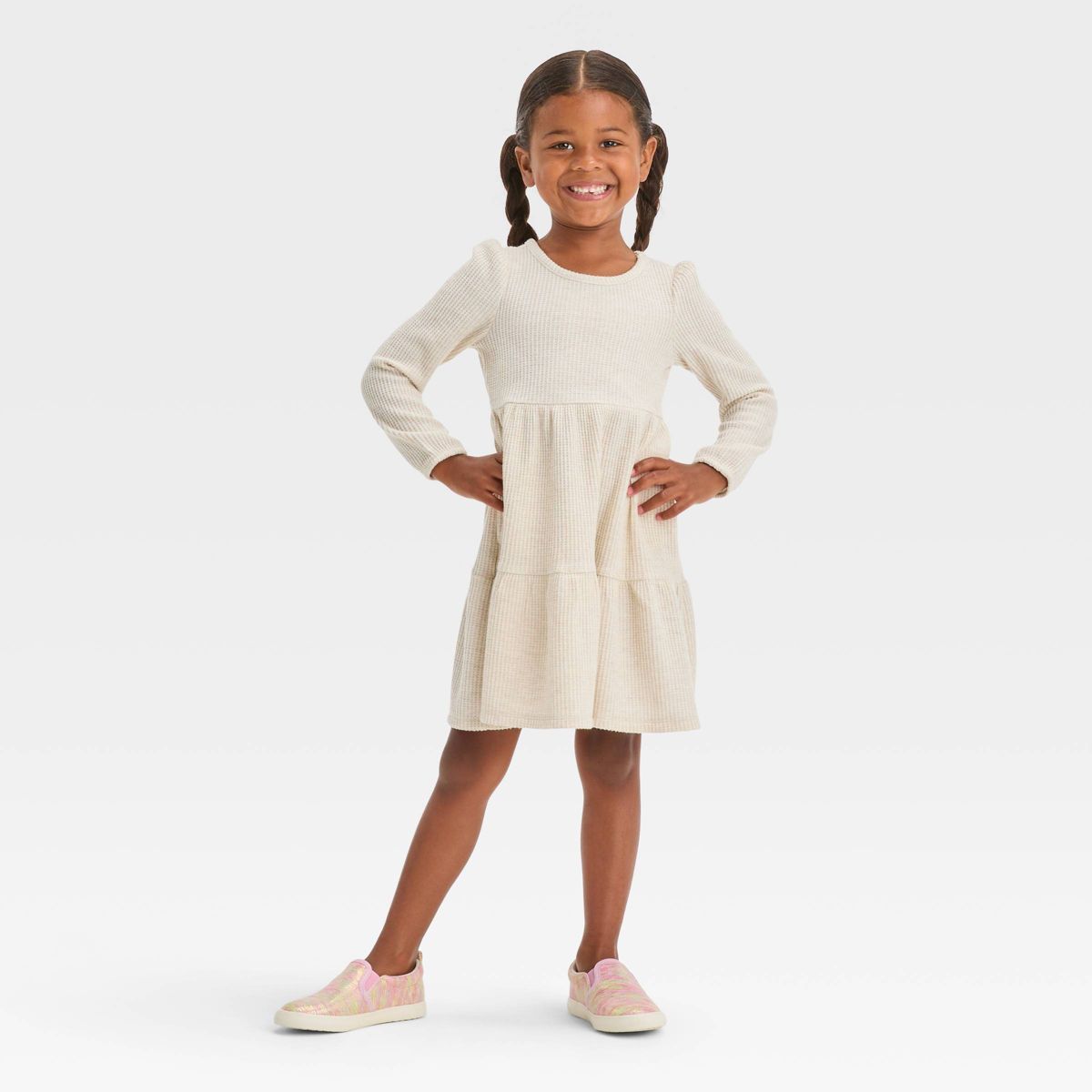 Toddler Girls' Cozy Waffle Dress - Cat & Jack™ Beige | Target