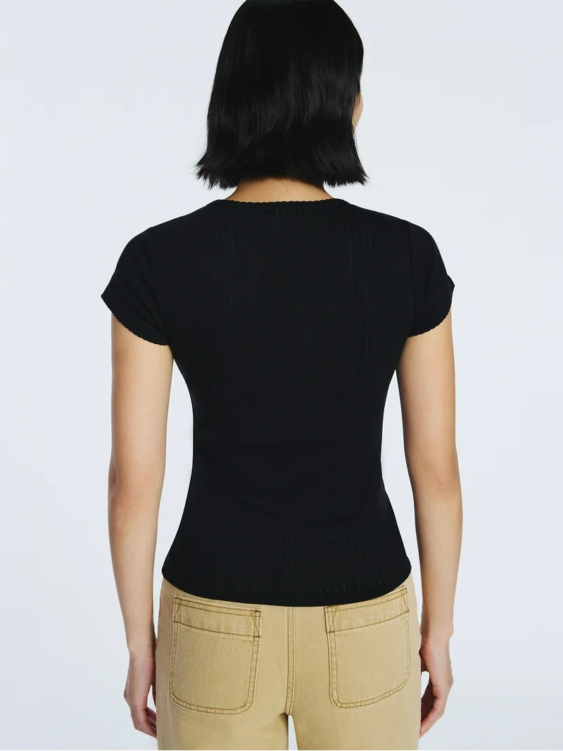 Free Assembly Women's and Women's Plus Pointelle Mini Tee with Short Sleeves, Sizes XS-4X | Walmart (US)