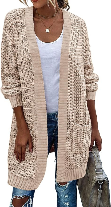 Zeagoo Women's 2024 Fall Open Front Cardigan Long Batwing Sleeve Chunky Knit Sweater Loose Outerw... | Amazon (US)