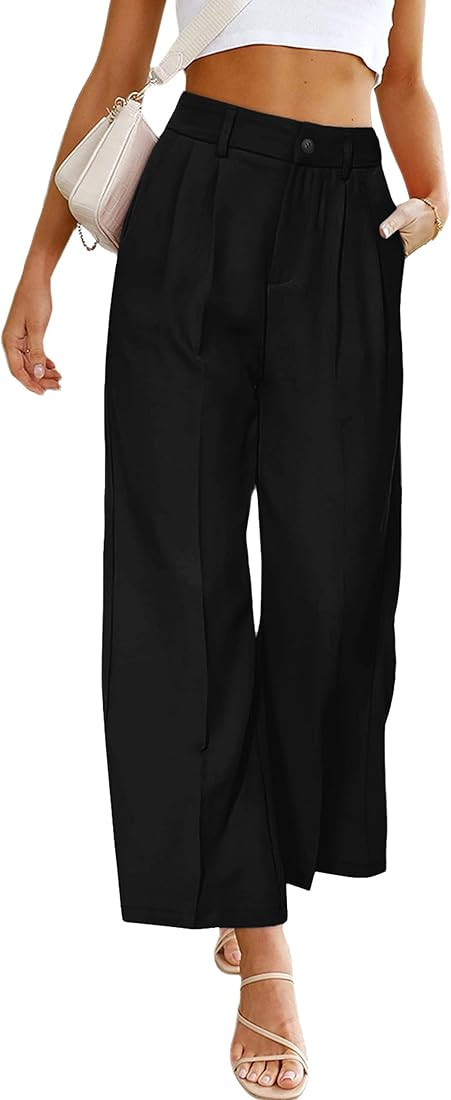 PRETTYGARDEN Women's Casual Summer Work Pants High Waisted Palazzo Pant Flowy Wide Leg Trousers w... | Amazon (US)