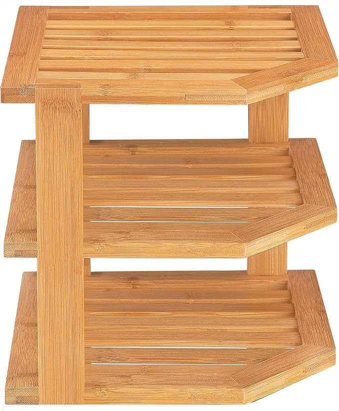 Bamboo Corner Shelf Storage Organizer - 3 Tier Kitchen Corner Rack for Plates - Countertop, Cabin... | Amazon (US)