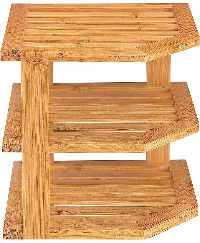 Bamboo Corner Shelf Storage Organizer - 3 Tier Kitchen Corner Rack for Plates - Countertop, Cabin... | Amazon (US)