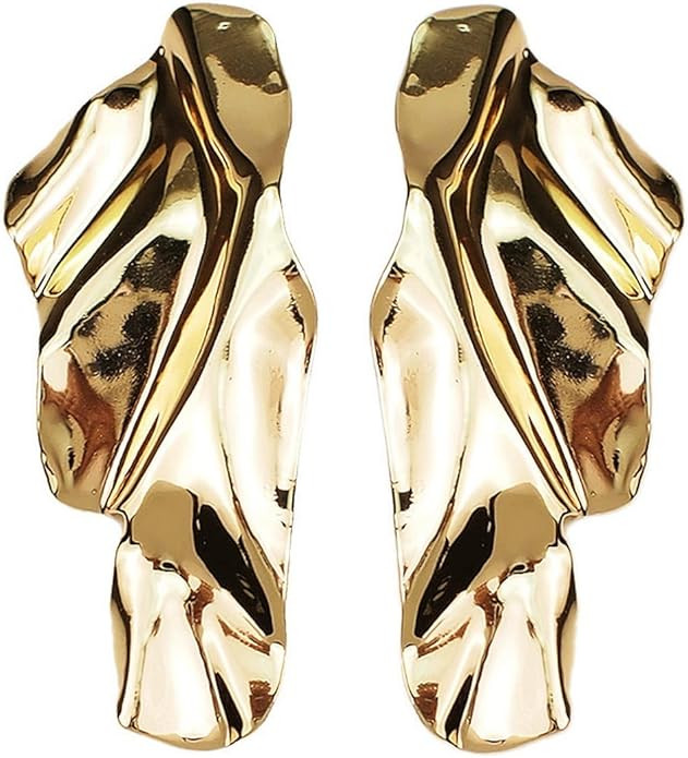 Statement Geometric Texture Earrings for Women Girls,Large Fashion Irregular Minimalism Metal Sim... | Amazon (US)