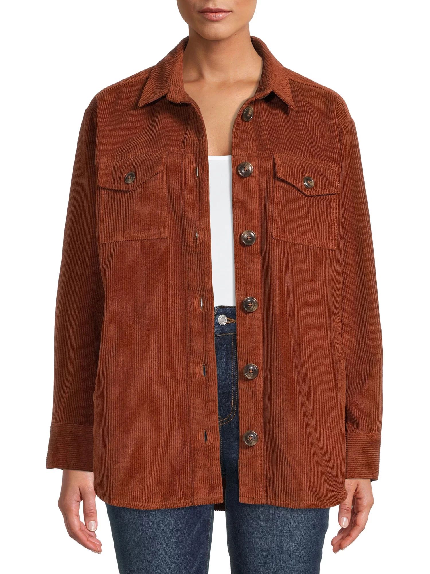 Time and Tru Women's Corduroy with Buttons Shacket | Walmart (US)