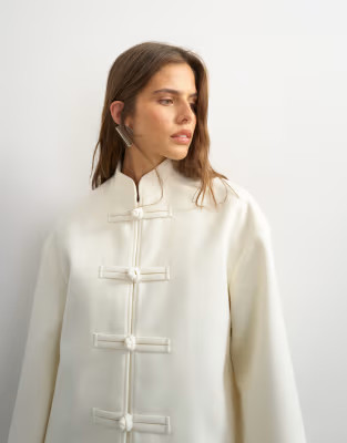 Topshop self frogging formal blazer coat in ecru | ASOS (Global)