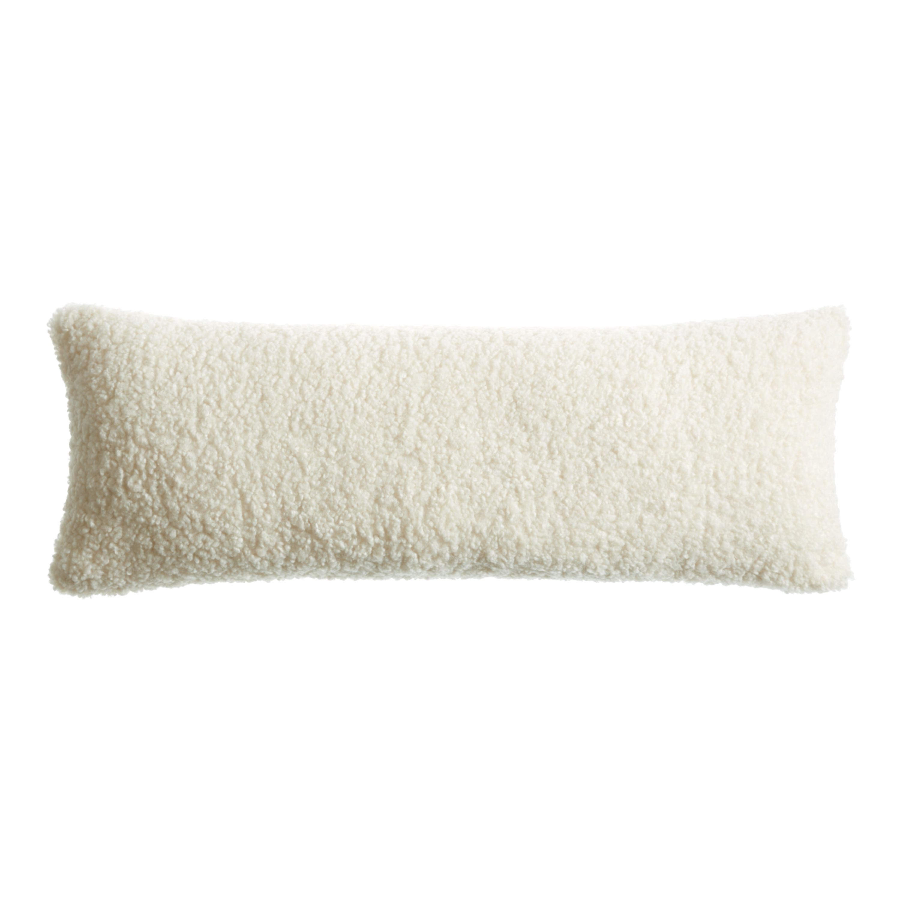 Extra Wide Ivory Textured Boucle Lumbar Pillow | World Market