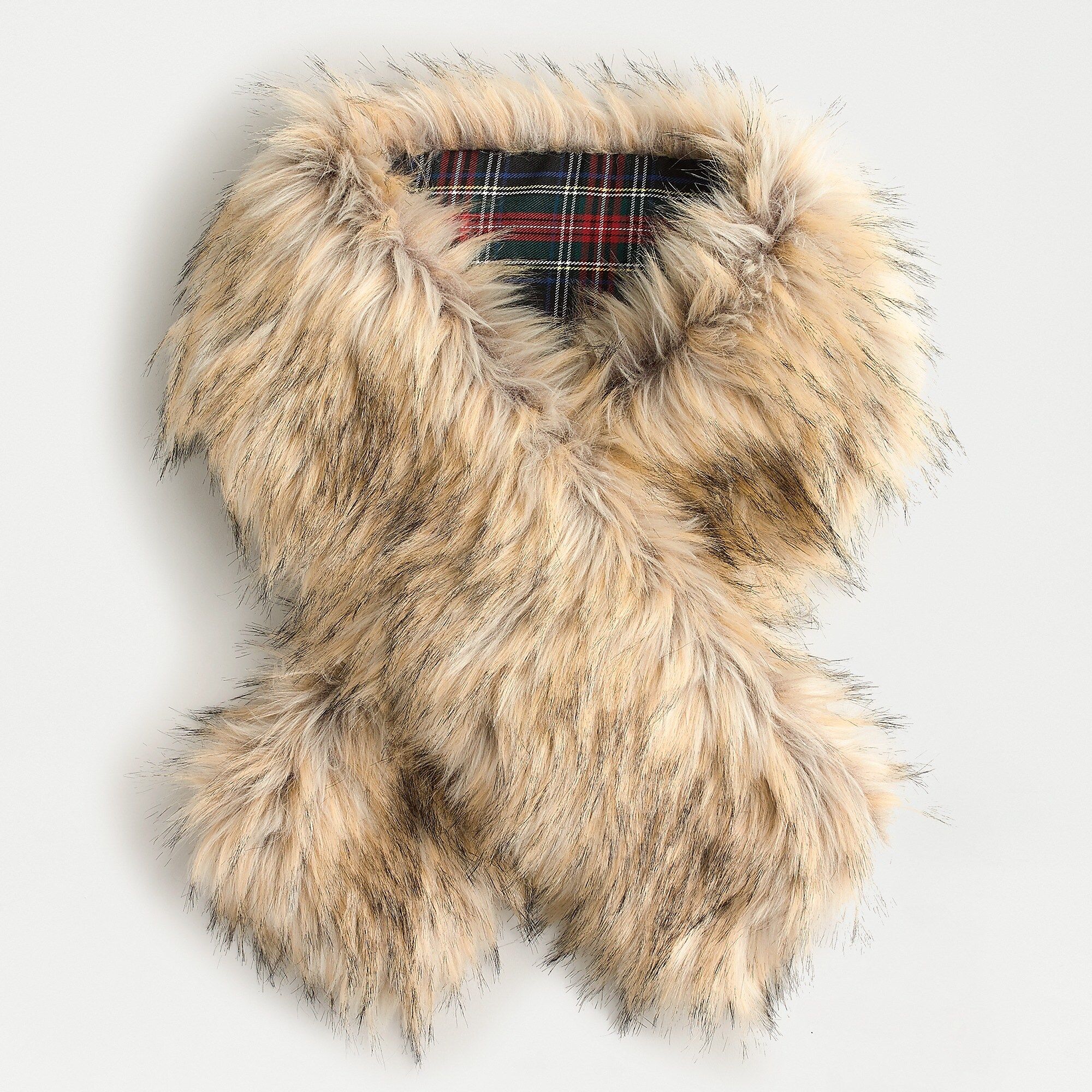 Faux-fur stole with Stewart tartan detail | J.Crew US