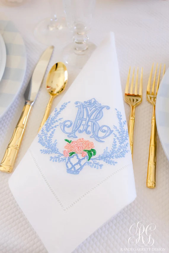 Randi Garrett Design Ginger Jar Linen Dinner Napkins - Set of Monogrammed Dinner Napkins - Embroi... | Etsy (US)